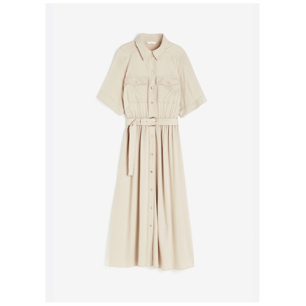 H&M Cream Button-Front Maxi Shirt Dress with Belt